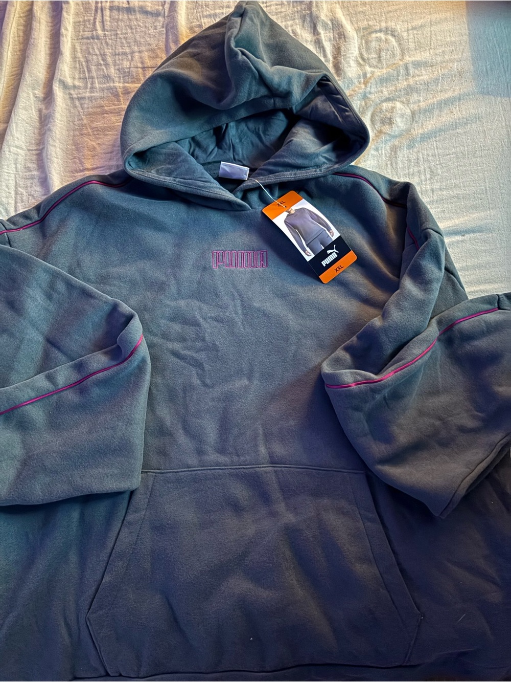 Puma Men's Crewneck Hoodie in Slate Blue with Pink Trim